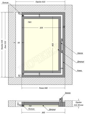 Люк под плитку Шагма для плитки 400*500 (требуемый размер проема 410*535, размер люка 360*533) Люк под плитку Шагма для плитки 400*500 (требуемый размер проема 410*535, размер люка 360*533)